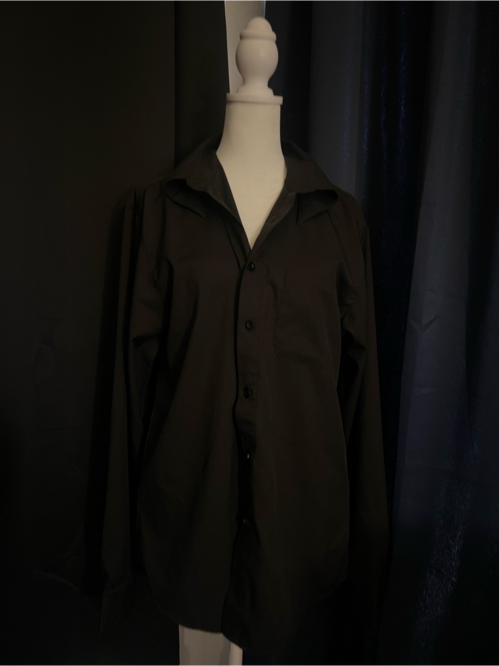 Black Oversized Button-Up Shirt – Long Sleeve Collared Blouse